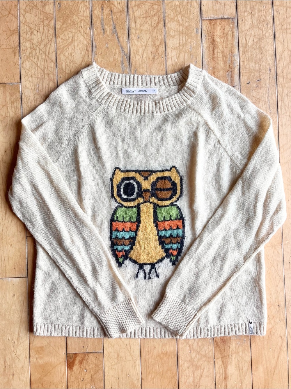 Woolrich Cream Mohair Wool Blend Owl Knit Sweater Size Large